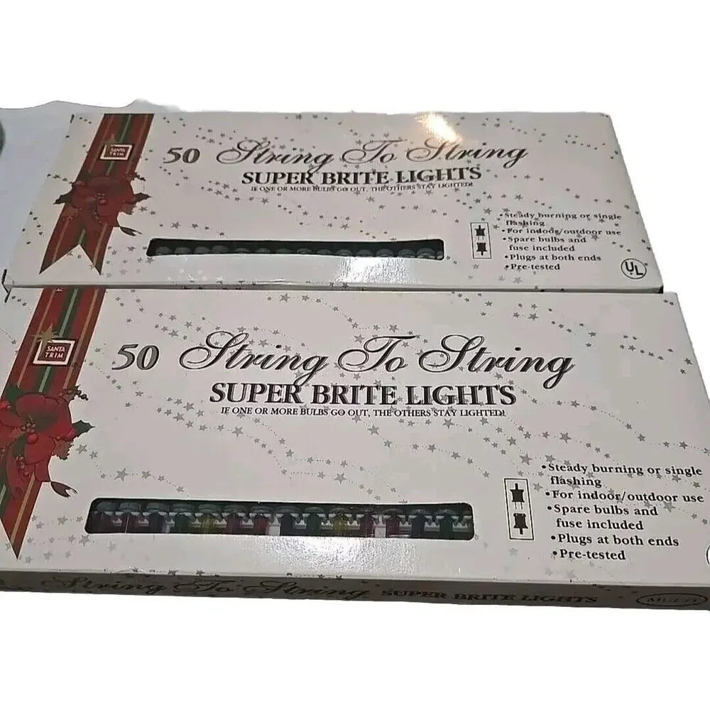 Vintage 2 Boxes Santa‎ Trim String Super Brite Lights Multicolor Holiday Xmas